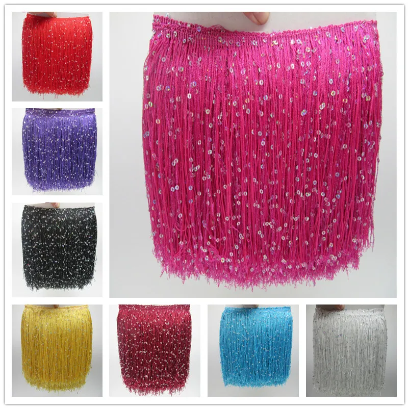 Yy-tesco 1 Yard 20cm Long Polyester Sequins Tassel Fringe Lace Trim ...