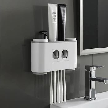 

Wall Mounted Dust-proof Toothbrush Holder Automatic Toothpaste Dispenser with Cups Multifunction Bathroom Accessories Sets Bb50