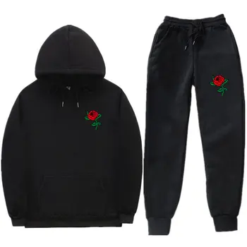 

New Harajuku Poison Rose Print Hoodies Tracksuits Suit High Quality Leisure Sports SuitMen Women Hip Hop Streetwear Clothing Set