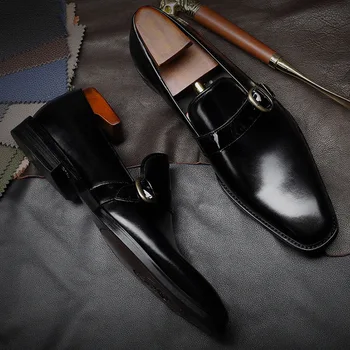 

Italian Style Cow Leather Monk Strap Formal Loafers Shoes Men Party Business Office Footwear For Men's Dress Shoes