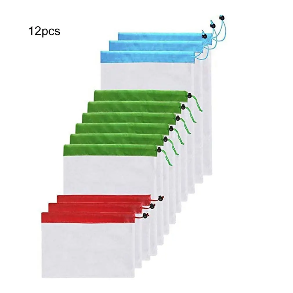 12 шт./компл. изготовленные на заказ сумки сетки моющийся, экологически чистый сумки фруктов и овощей сумки для Бакалея покупок для хранения фруктов и овощей