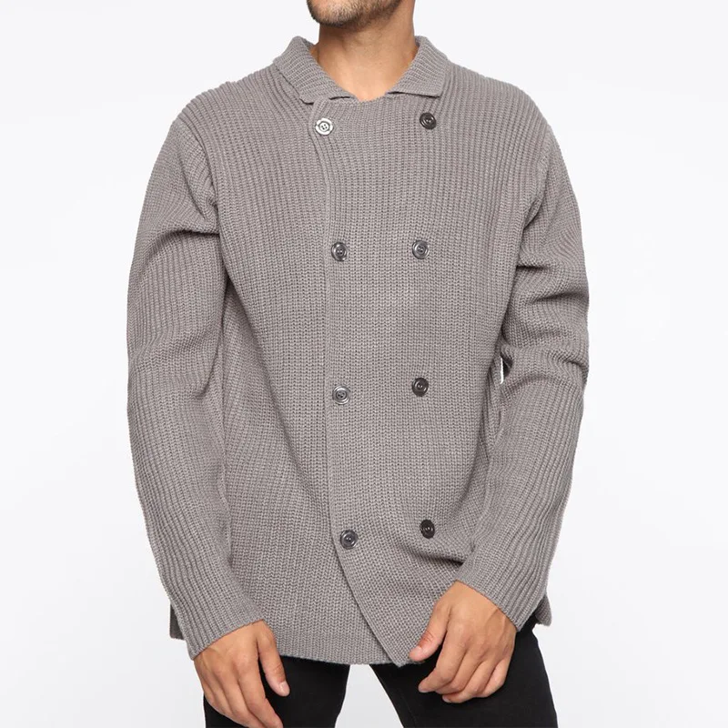 

Winter Men Clothing Loose Casual Double Breasted Turn-down Collar Knitted Sweaters Large Size Striped Cardigan Men Abrigo Hombre