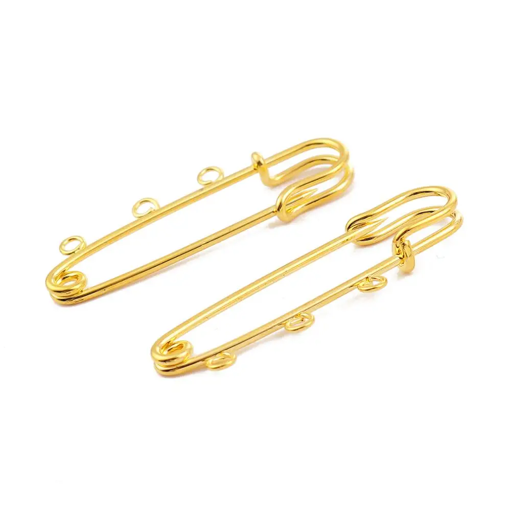 

DoreenBeads Fashion Iron Based Alloy Safety Pin Brooches Connectors Findings Gold Silver Tone 3 Loops 50mm x 17mm, 10 PCs