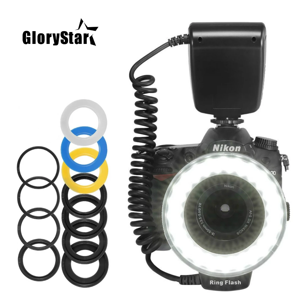HD130 Macro LED Ring Flash Bundle with 8 Adapter Ring for Canon Nikon
