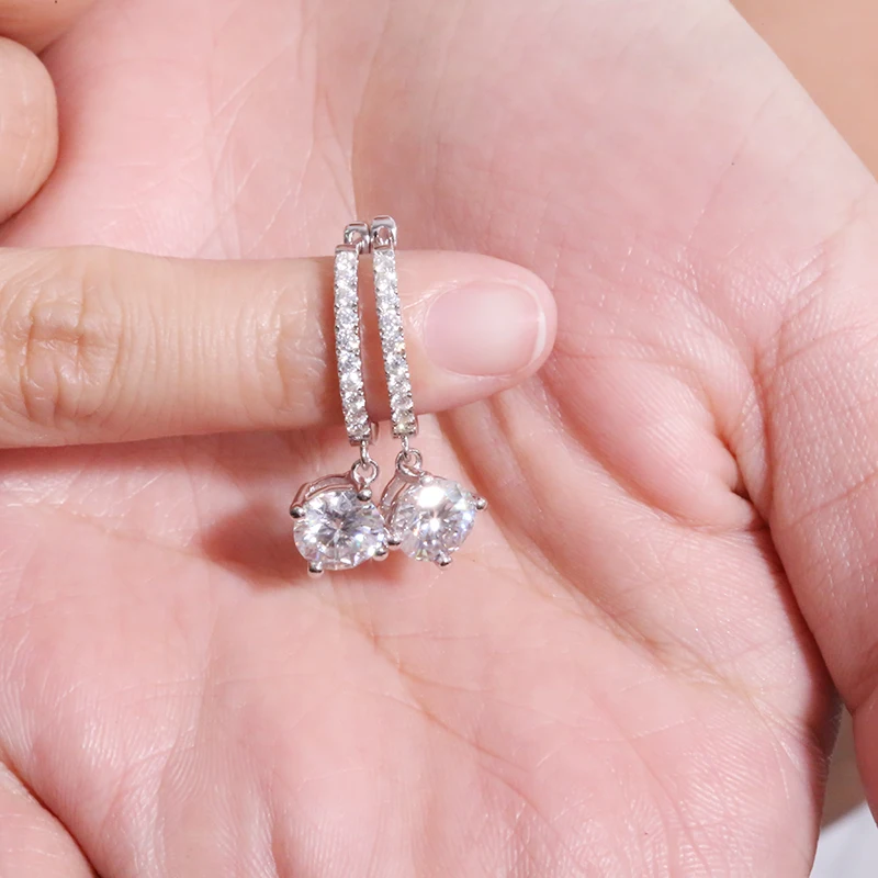AEAW, 14 к, белое золото, 5 мм, 0.5ct, Total1.3ctw, круглая огранка, свадебные Висячие серьги, Муассанит, висячие серьги для женщин