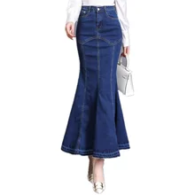 Большие размеры S-9XL, весенне-осенняя джинсовая юбка русалки с высокой талией, женские юбки-трубы длиной до лодыжки