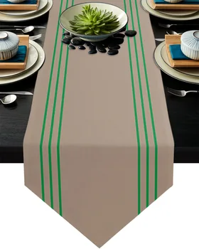 

Retro Brown Green Stripes Table Runner Home Party Dining Table Decorative Wedding Table Decoration Flower Cake Tablecloth