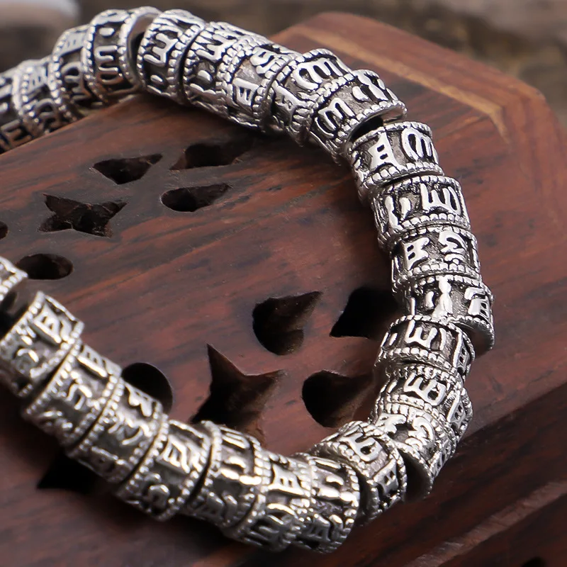 Tibetan Buddhism Six Words Mantra Bracelet Handmade Rope Knot Amulet Beads Vintage Metal Amulet Beads Bracelet For Men Women