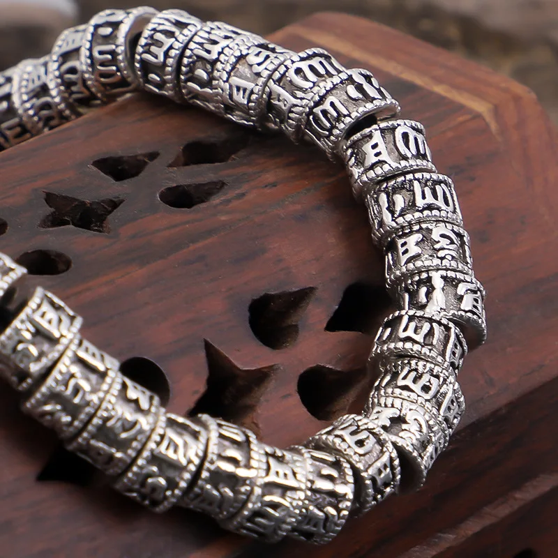 Bracelet Jewelry Tibetan Buddhism Six Words Mantra Bracelet Handmade Rope Knot Amulet Beads Vintage Metal Amulet Beads Bracelet Men Women