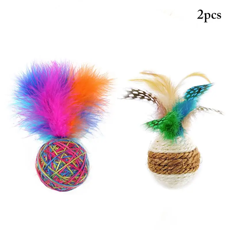 Legendog 2Pcs/Set Sisal Cat Balls Bite-Resistant Artificial Feather Decor Toys Chew Pet Supplies Favors | Дом и сад