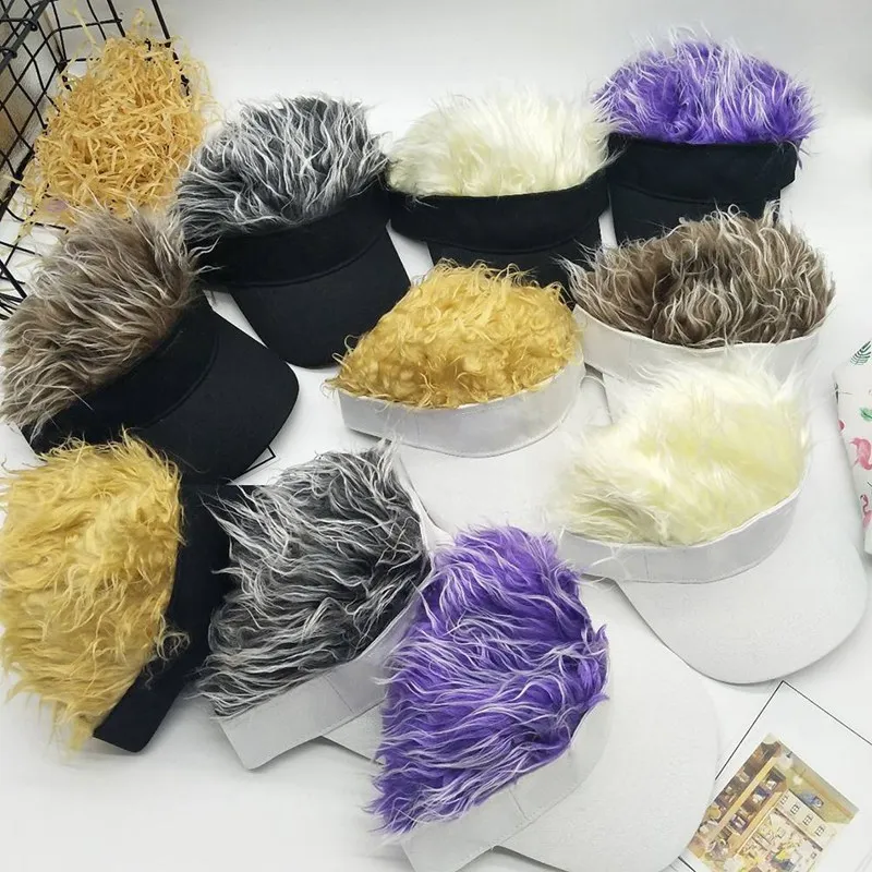 Men Women Casual Concise Sunshade Adjustable Sun Visor Baseball Cap With Spiked Hairs Wig Baseball Hat With Spiked Wigs