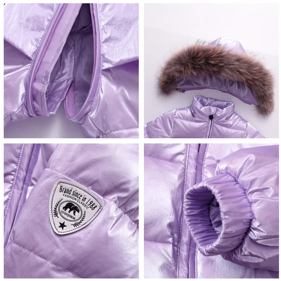 Orangemom winter Jumpsuit real fur outerwear , winter romper jackets girls clothes . 90% goose down russian coats girls