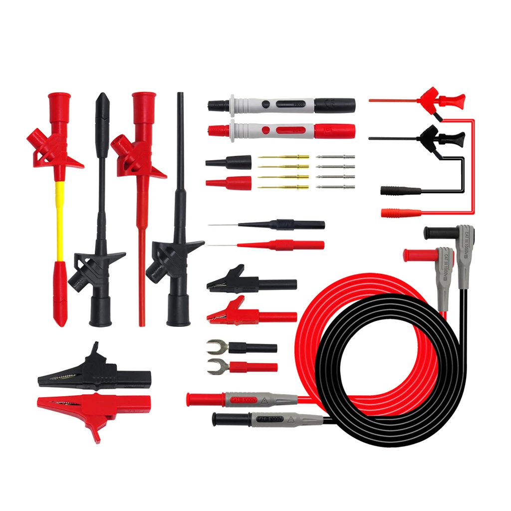 Electrical Multimeter Test Leads with Alligator Cips Test Probes Replaceable Probe Tips Test Hooks Test Clips, Set of 26Pcs