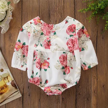 

Baby Girls Clothes Suits 2020 Summer New Long-sleeved Printed Triangle Short Romper Children Casual Robe Baby Bodysuit