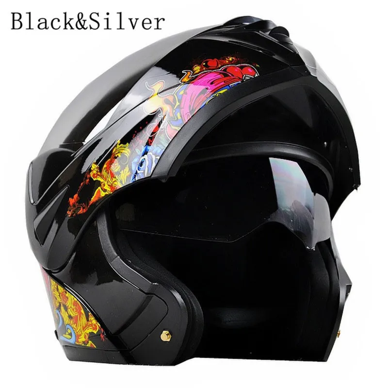 Мотоциклетный Bluetooth шлем из углеродного волокна с двойным козырьком в горошек модульный флип-кейс для мотокросса уличный велосипед+ гарнитура - Цвет: black silver