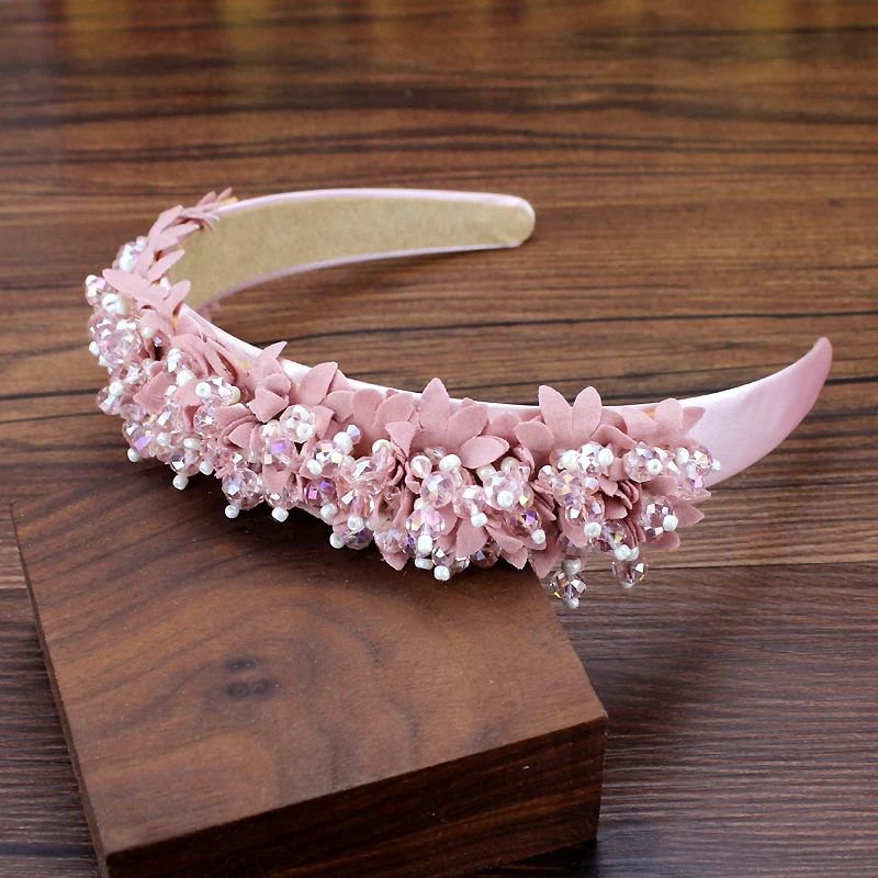Boho Handmade White Pink Flower fasce per capelli da sposa perline di cristallo fasce da sposa per le donne eleganti decorazioni per capelli - Image 5