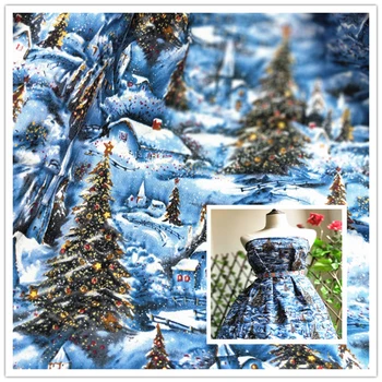 

Christmas Snow Scene Printed Cotton Fabric sFor Sewing Material Patchwork Plain Cotton Fabric DIY Craft Making For Garment Dress