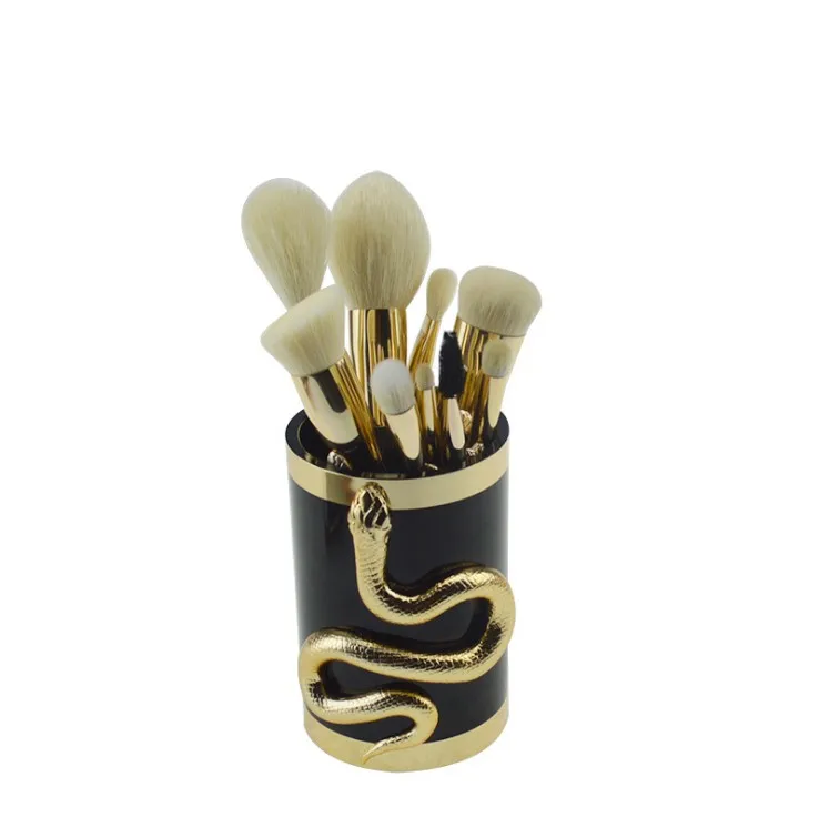 Кисти для макияжа 3D золото серебро Тотем Змеи Серия ручка из полистирола козья шерсть профессиональная Базовая кисть для теней инструмент 10 шт. набор