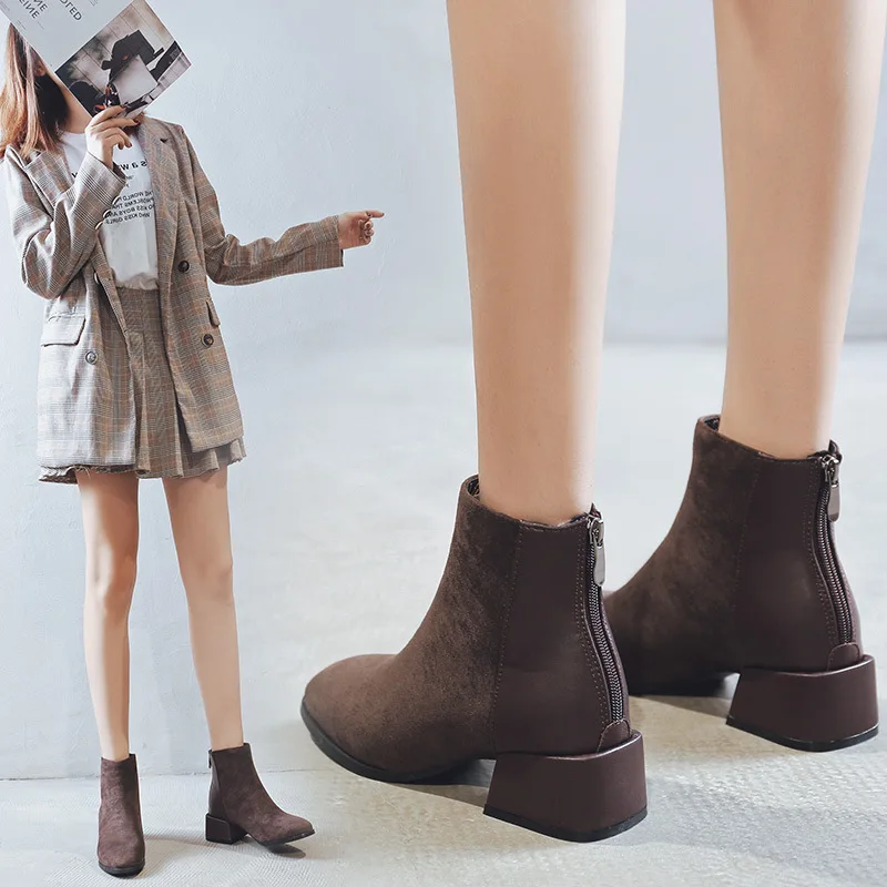 

Shoes Women's Rubber Boots Zipper Chunky Heel Luxury Designer Booties Ladies Bootee Woman 2019 Rain Ankle Autumn Fashion Med