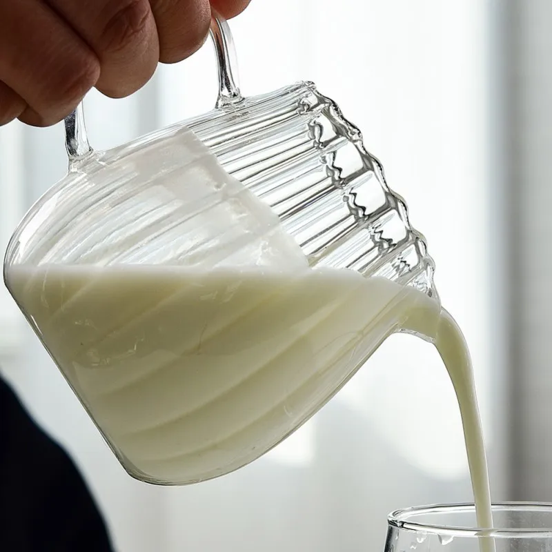 300/550ml Stripe Milk Jug Heat-resistant Glass Cup With Handle Coffee Milk Tea Separator Fair Cup Home Cafe Drinkware Gift glass drinkware