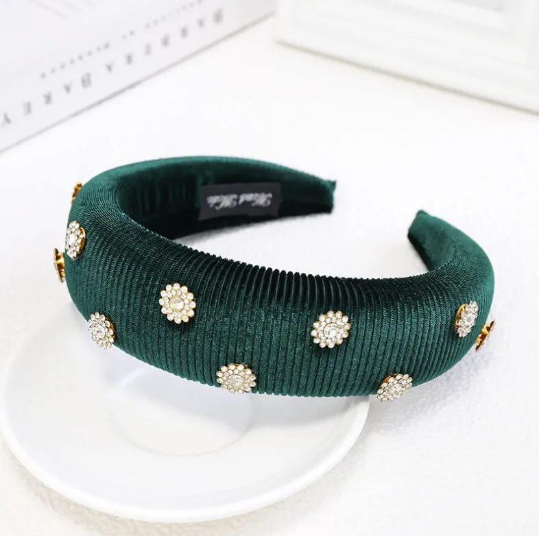Новинка, модная теплая повязка на голову, блестящие стразы, повязка на голову, теплая полоска, густая губка, тюрбан, головные уборы, аксессуары для волос - Цвет: dark green hairband