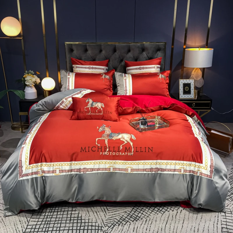 PROD 1005001415678971 Luxury Europe Palace Bedding Set Breathable Silk
Cotton Horse Embroidery Double Duvet Cover Bed Linen Pillowcases Home
Textile