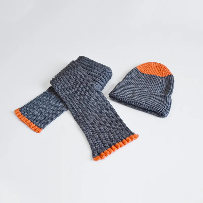 Комплект для маленьких мальчиков и девочек, шапка, шарф, зимняя теплая детская шапочка, модная Лоскутная шерстяная нить для вязания, шапки, шарф, Детский комплект из двух предметов