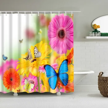 

Dafield Butterfly Shower Curtain Beautiful Stone Country Style 3D Art Print Waterproof Bathroom Accessories With Hooks