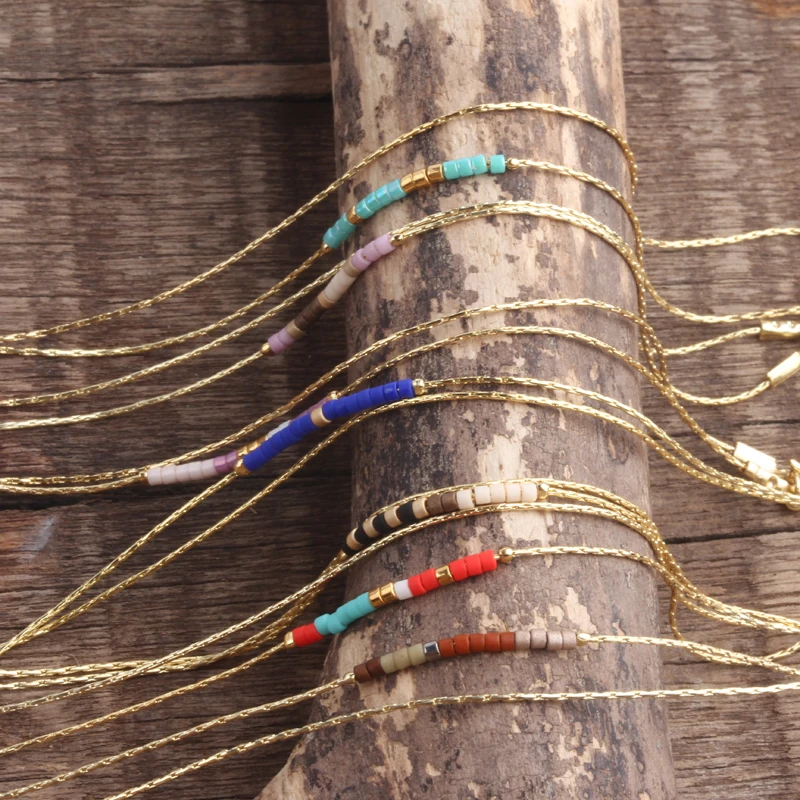 

ZMZY 7PCS/lots Thin Multicolor Boho Miyuki Bracelets for Women Gold Color Link Chain Bracelet Femme Fashion Jewelry Gifts