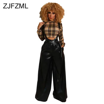 

Sexy Solid PU Leather Wide Leg Pants Women High Waist Belted Full Length Loose Trousers Fall Winter Plus Size Strap Sweatpants