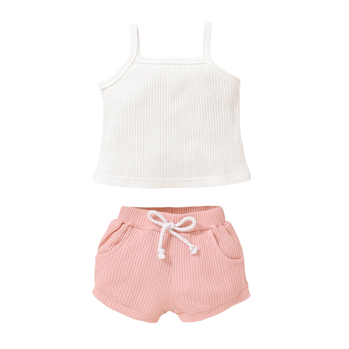 2020 New Toddler Kid Baby Girl Clothes Sleeveless Top Solid Color Short Summer Outfit Two Piece suit 0-18 months | Детская одежда и