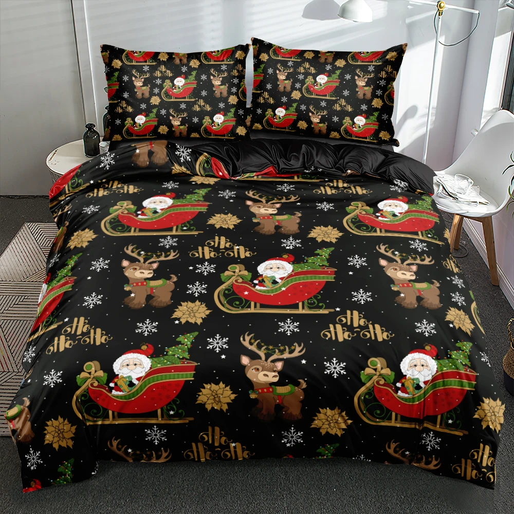 3D Black Duvet Cover Sets Custom Christmas Bedding Sets Comforter Cover Pillow Shams King Queen Full Double Size Bedding Sets