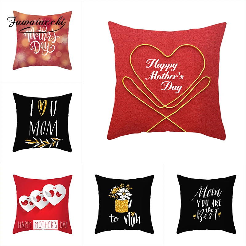 

Fuwatacchi Gold Letter Pink Rose Pillow Cover Mother's Day Gift Cushion Cover for Sofa Chair Decor Happy Mother's Day Pillowcase