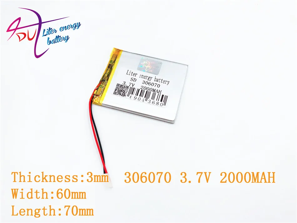 306070 3,7 V 2000mAh литий-полимерная LiPo аккумуляторная батарея для gps Vedio игра электронная книга планшет ПК Внешний аккумулятор