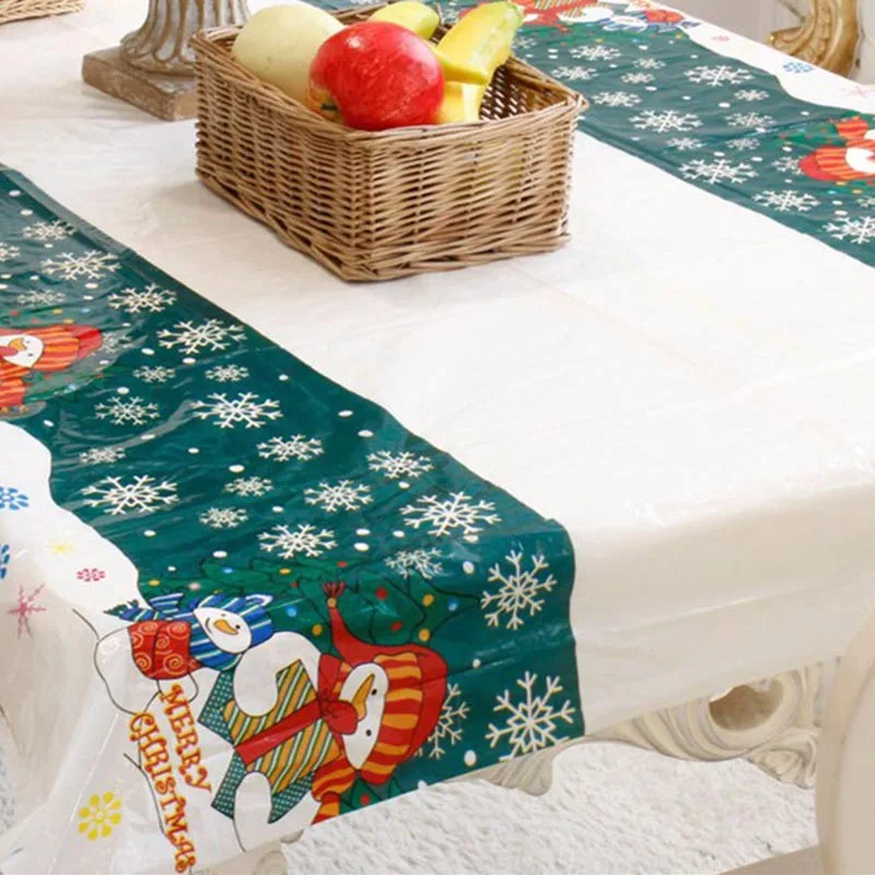 Christmas Printed Tablecloth Desktop Cartoon PVC Christmas DIY Disposable Tablecloth Decoration - Цвет: as shown