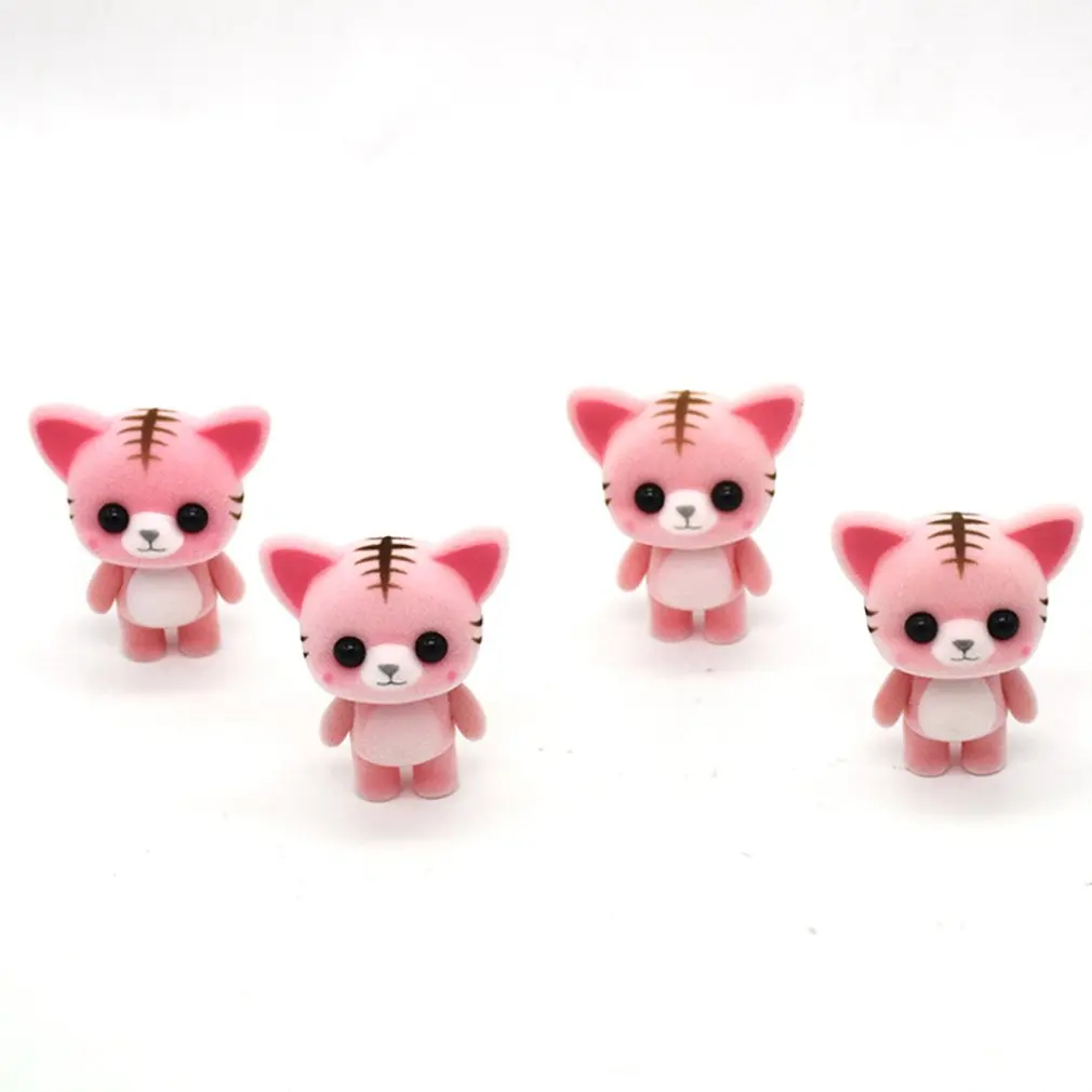 Cute Animals Portable Children Toy Home Ornament Automobile Decoration Plastic Flocking Toys Mini PVC Flocking Decoration Dolls