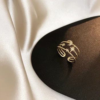 

Fashion Simple Multilayer Zircon Star Moon Open Ring Women and Girl Titanium Steel Stainless Steel Ring Trendy Jewelry