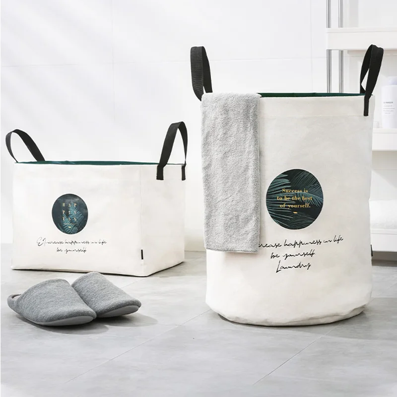 

Nordic Folding Dustproof Canvas Basket Toy Sundries Storage Basket Household Drawstring Large Capacity Storage Bag Round/Square
