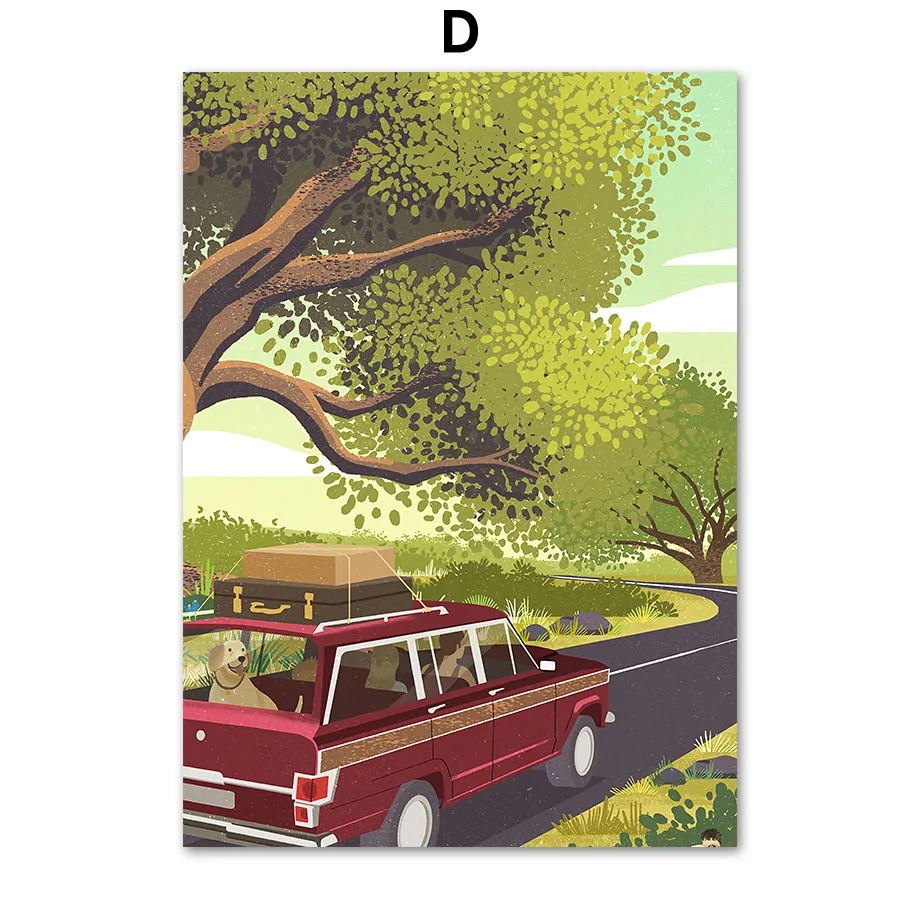 Man-Car-Girl-House-Sunset-Abstract-Travel-Nordic-Posters-And-Prints-Wall-Art-Canvas-Painting-Wall (6)