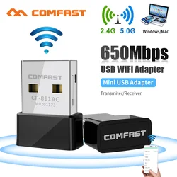 Comfast adaptador de wifi, 600mbps, usb, sem fio, 2.4 ghz/5 ghz, usb, placa de rede wi fi 802.11n/g/b/ac para pc, dongle receptor wi fi