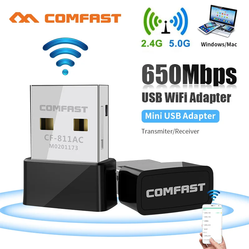 Беспроводной USB wi fi адаптер Comfast 811AC 650 мбит/с RTL8811 приемник 2 4G и 5G 802.11n/g/b/ac сетевая