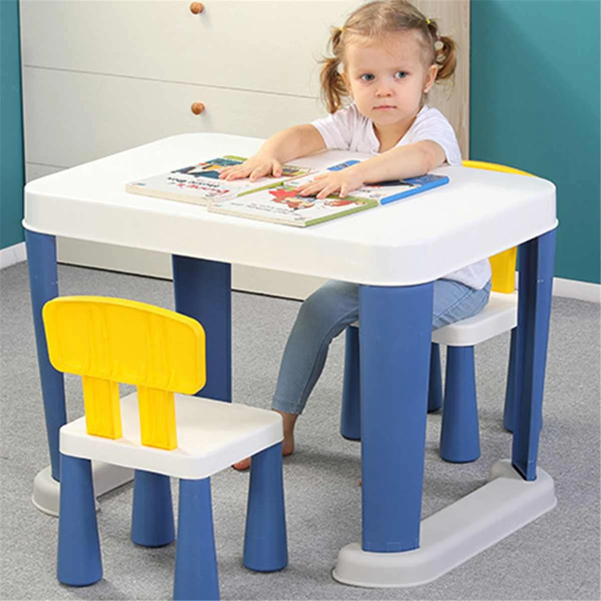 Juego de mesa y sillas para niños, mesa de aprendizaje, silla, mesa de comedor de plástico, escritorio de estudio, con silla, 2 | - AliExpress