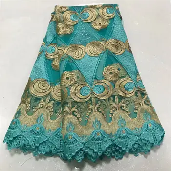 

Aqua green african cord lace fabric, wholesales 2020 nigerian lace guipure lace fabric Embroidery For Wedding/party dress 5yards