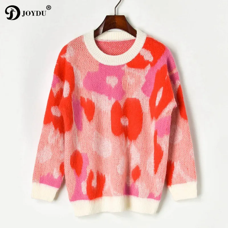 

JOYDU New Autumn Winter Mohair Sweater Women's Pullover O-neck Long Sleeve Flower Pattern Sweet Knitting Jumper Top pull femme