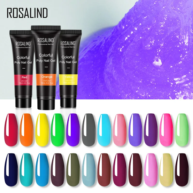 ROSALIND Color Poly Nail Gel For Art Design Extension Colorful Builder Manicure Poly Extension Nail Gel kit Varnish | Красота и