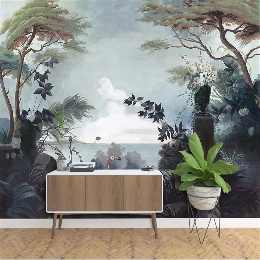 Milofi custom photo wallpaper 3D European hand-painted retro nostalgic pastoral rainforest bedroom sofa TV background wall moder