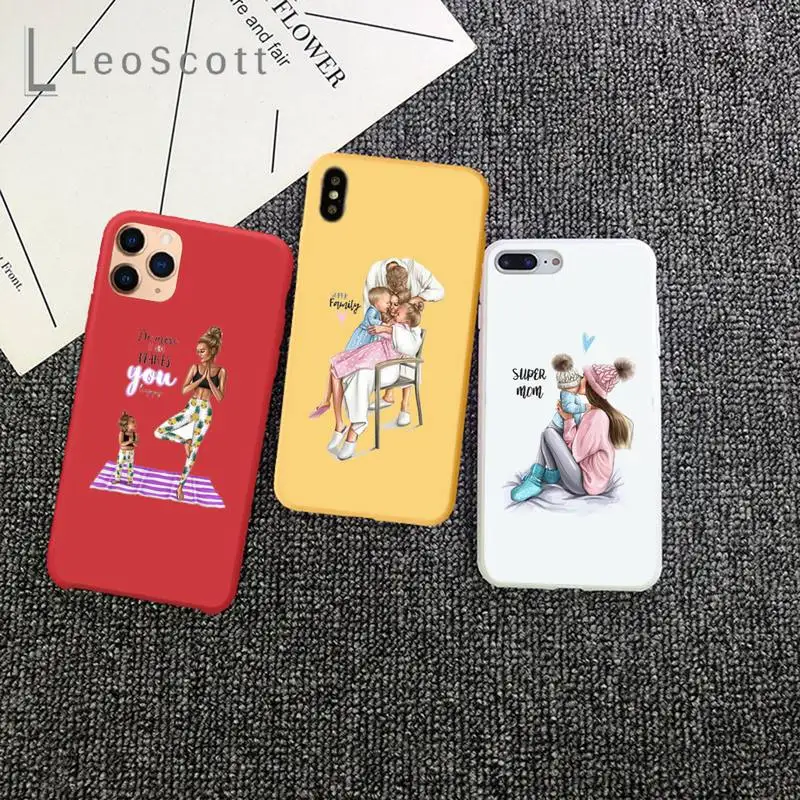 

Mom and baby design pattern shell Phone Case Candy Color for iPhone 6 7 8 11 12 s mini pro X XS XR MAX Plus