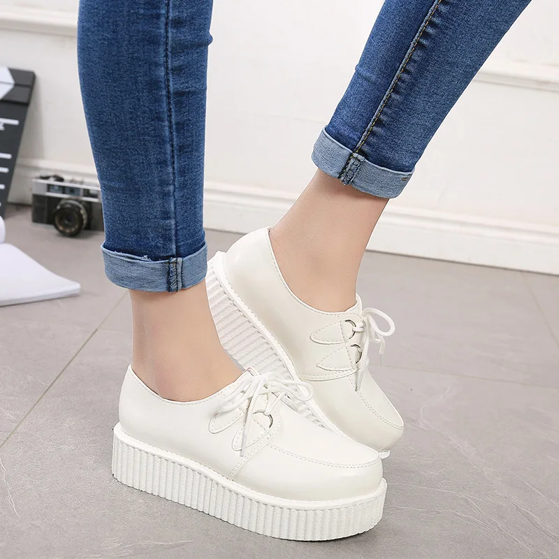 FeiYiTu Демисезонный криперы, женская обувь на плоской подошве и на шнурках кроссовки из плотной ткани на платформе разноцветные размер 35-39