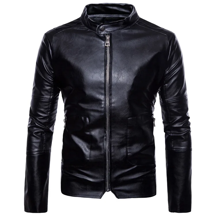 

New Style Men Stand Collar PU Leather Europe And America Large Size Leather Coat Spring And Autumn Men's Slim Fit Biker Leather