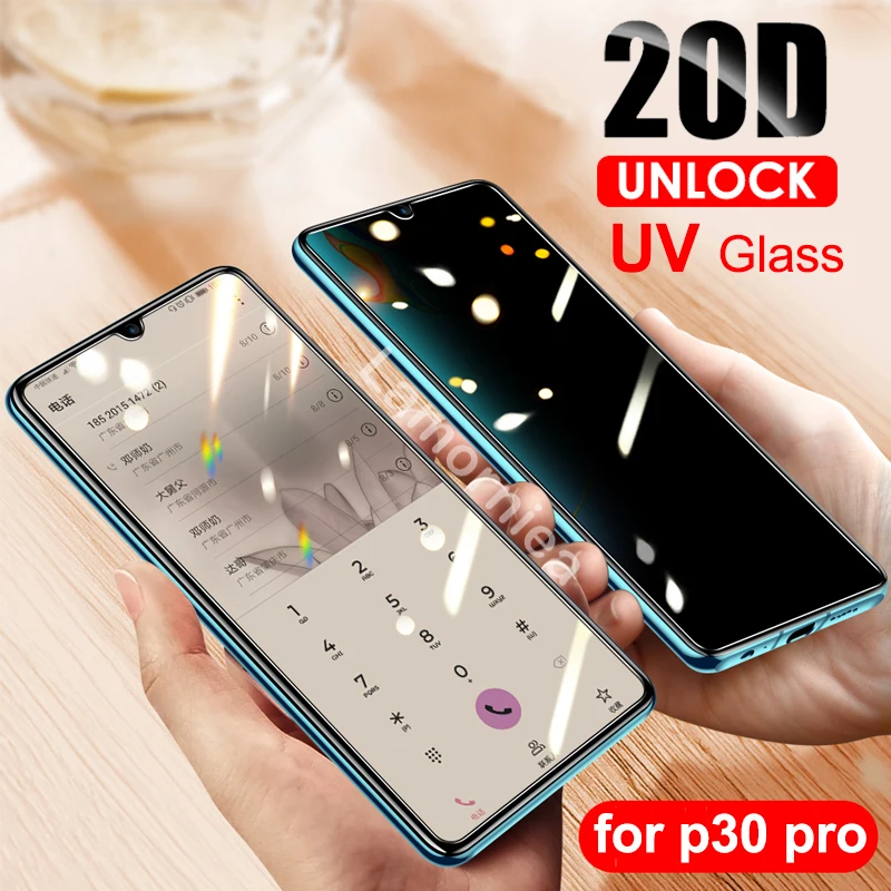 

Lamorniea 20D AntiSpy UV Full Glue Liquid Tempered Glass for Huawei P30 Pro Screen Protector for Huawei Mate 20 Pro Privacy Film